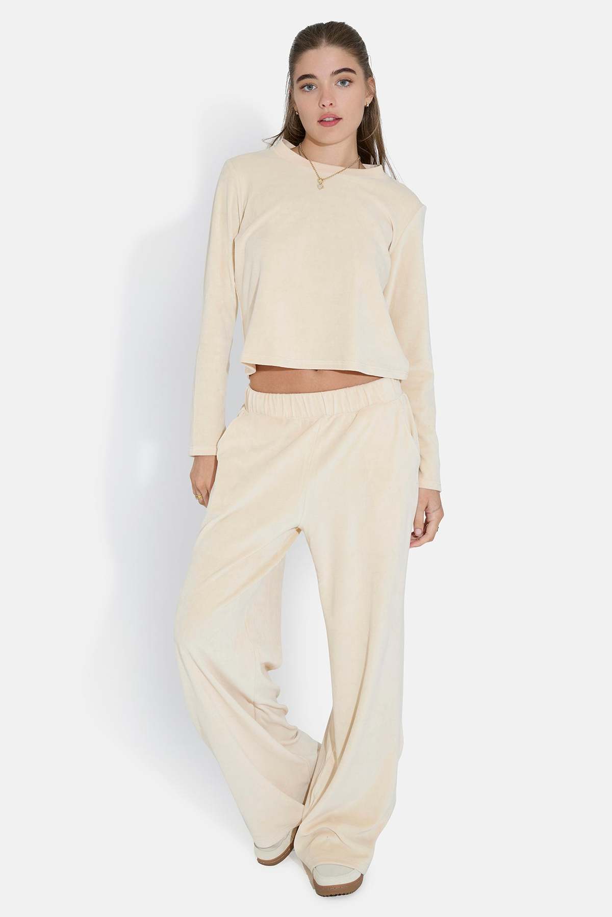 The Tile Club Mari Velour Pant - Ivory - Image 6 of 6