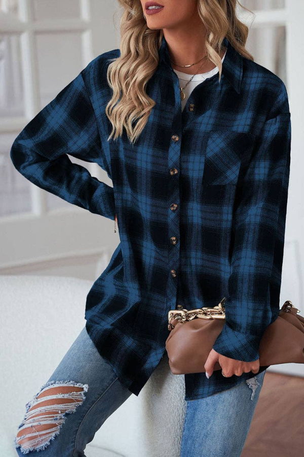 The Collective Park City Cool & Comfy Plaid Button Down Top - Blue
