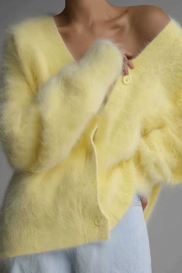 The Collective Park City Cozy Oversized Cardigan Sweater - Yellow