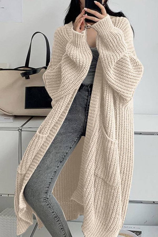 The Collective Park City Oversized Open-Front Knit Cardigan Sweater - Beige
