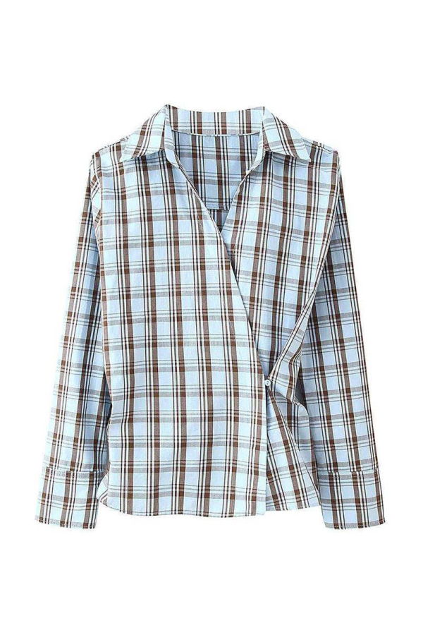 The Collective Park City Plaid Wrap Long Sleeve Top - Blue