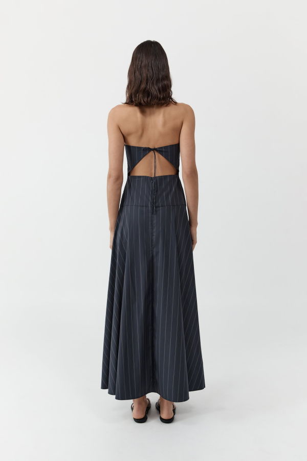 St. Agni Strapless Rouleau Dress - Ink Stripe
