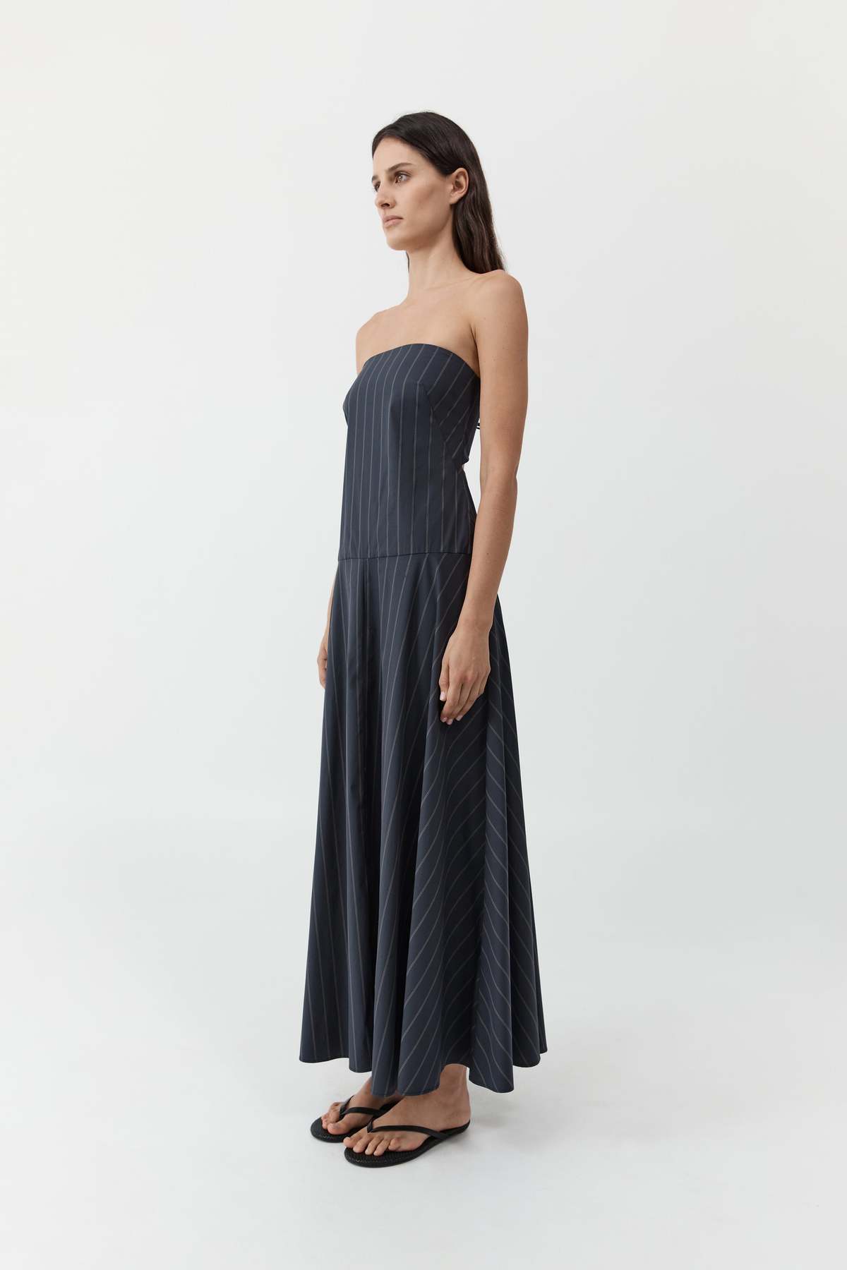 St. Agni Strapless Rouleau Dress - Ink Stripe - Image 3 of 5