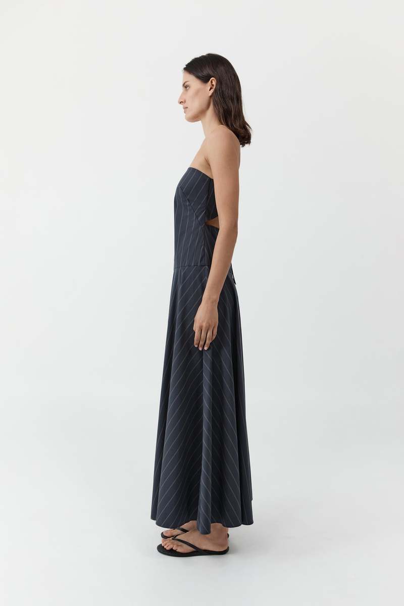 St. Agni Strapless Rouleau Dress - Ink Stripe