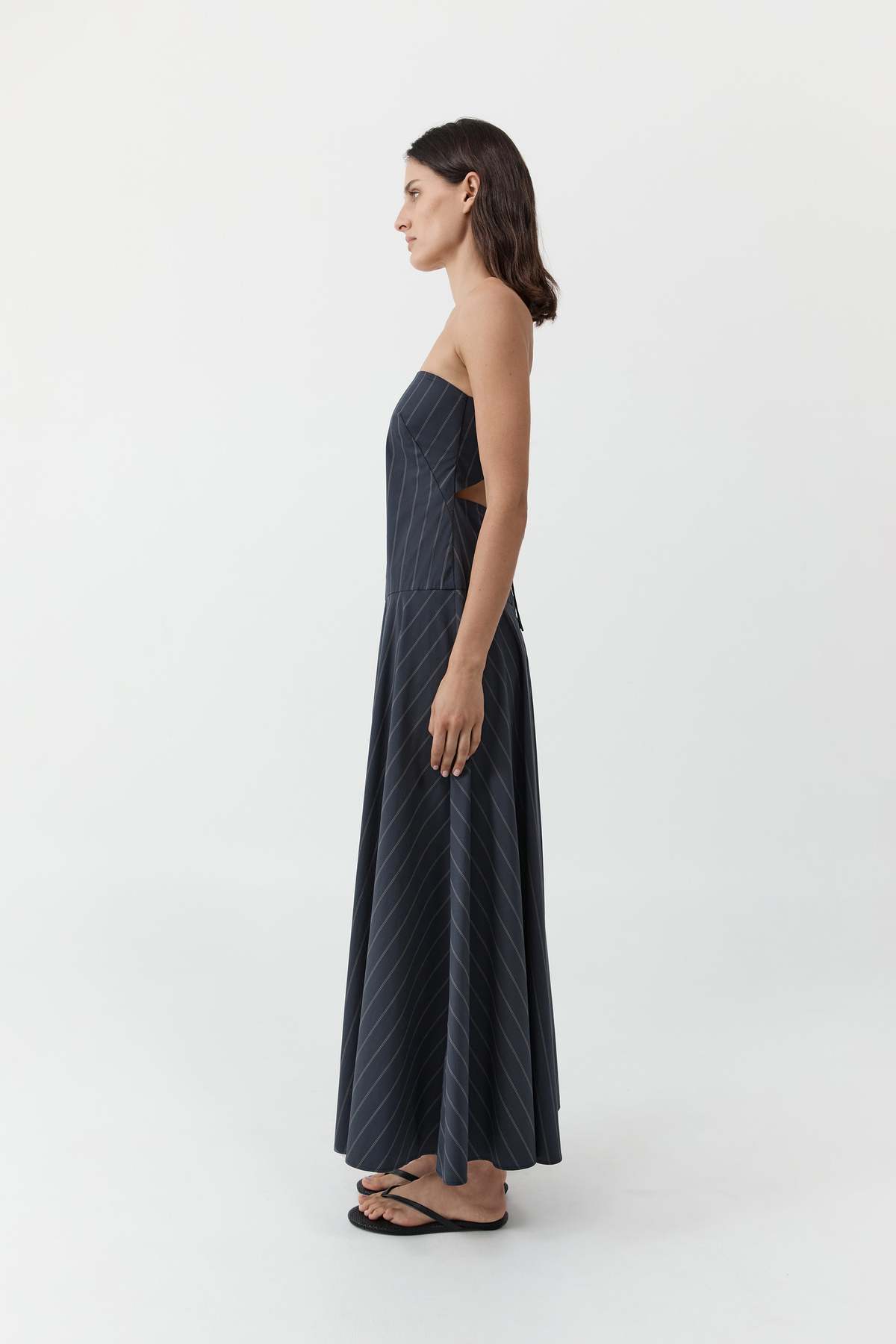 St. Agni Strapless Rouleau Dress - Ink Stripe - Image 4 of 5