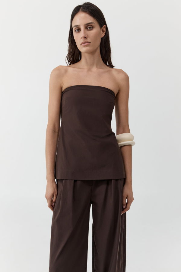 St. Agni Strapless Rouleau Tie Top - Bark