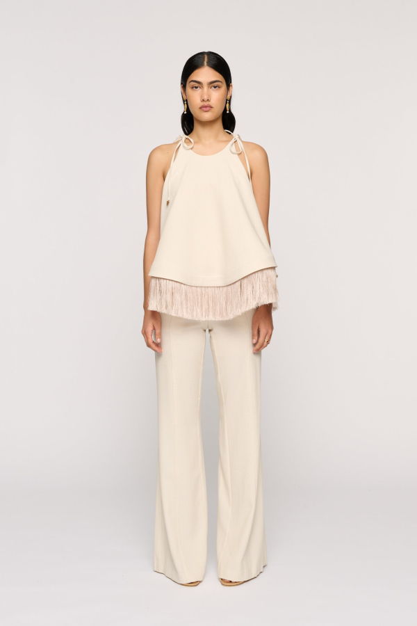 Clea Bibi Fringe Hem Top - Parchment
