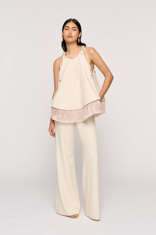 Clea Bibi Fringe Hem Top - Parchment