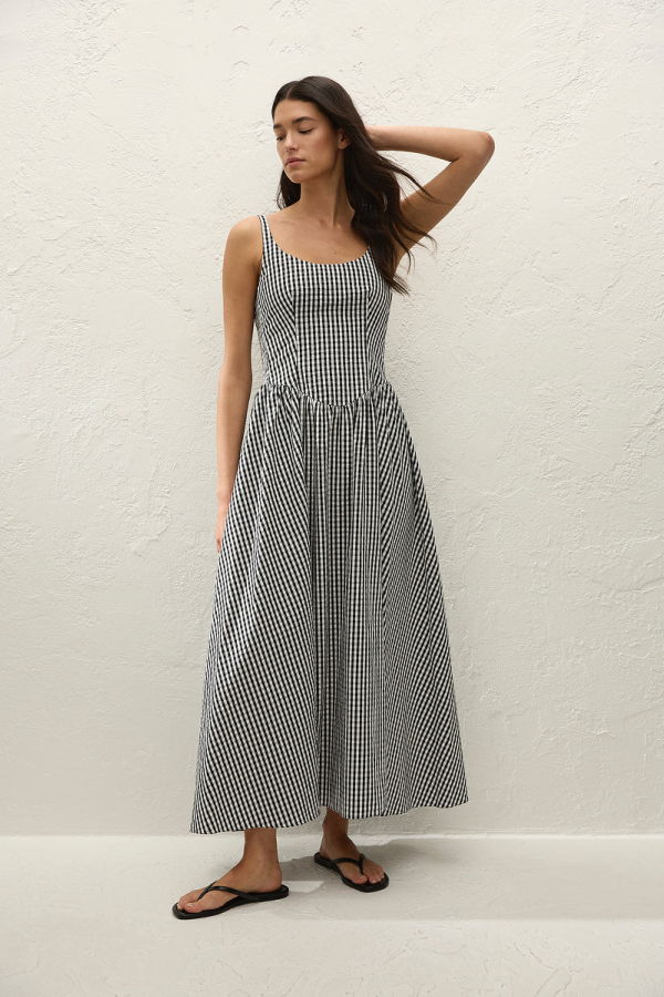 Faithfull The Brand Chiara Midi Dress - Black Textured Gingham