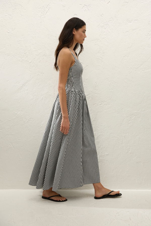 Faithfull The Brand Chiara Midi Dress - Black Textured Gingham