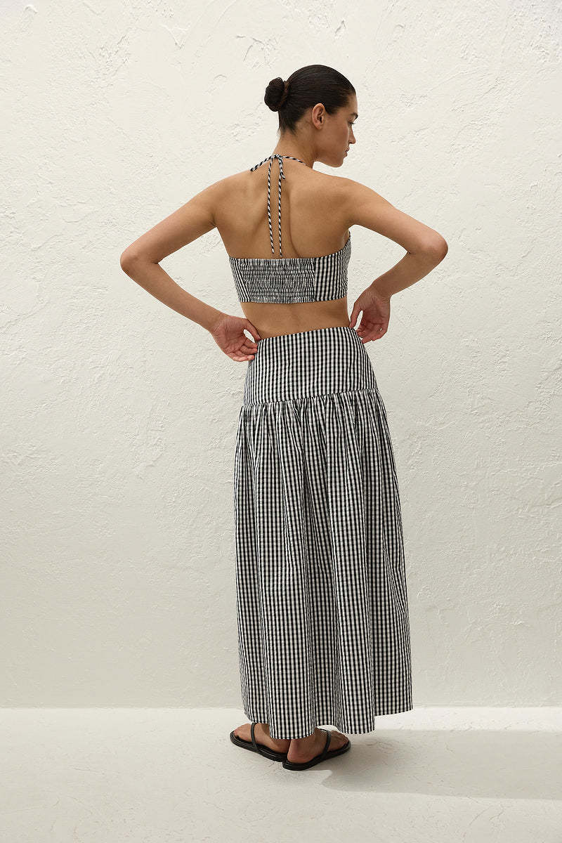 Faithfull The Brand Lucia Midi Skirt - Black Textured Gingham