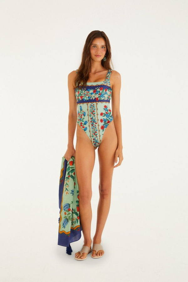 Farm Rio Fruit Beauty One Piece Swimsuit - Faded Green