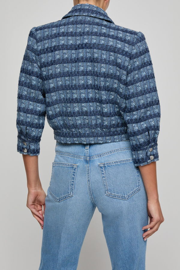 L'Agence Jia Crop 3/4 Sleeve Jacket - Blue Tweed