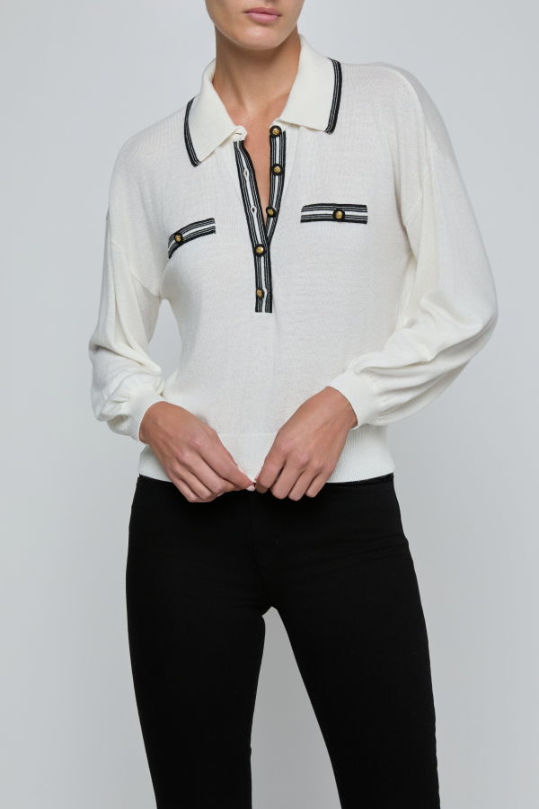 L'Agence Malaki Cropped Sweater - Ivory/Black