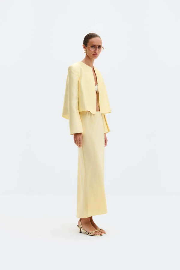 Malina Aubree Satin Midi Skirt - Light Lemon