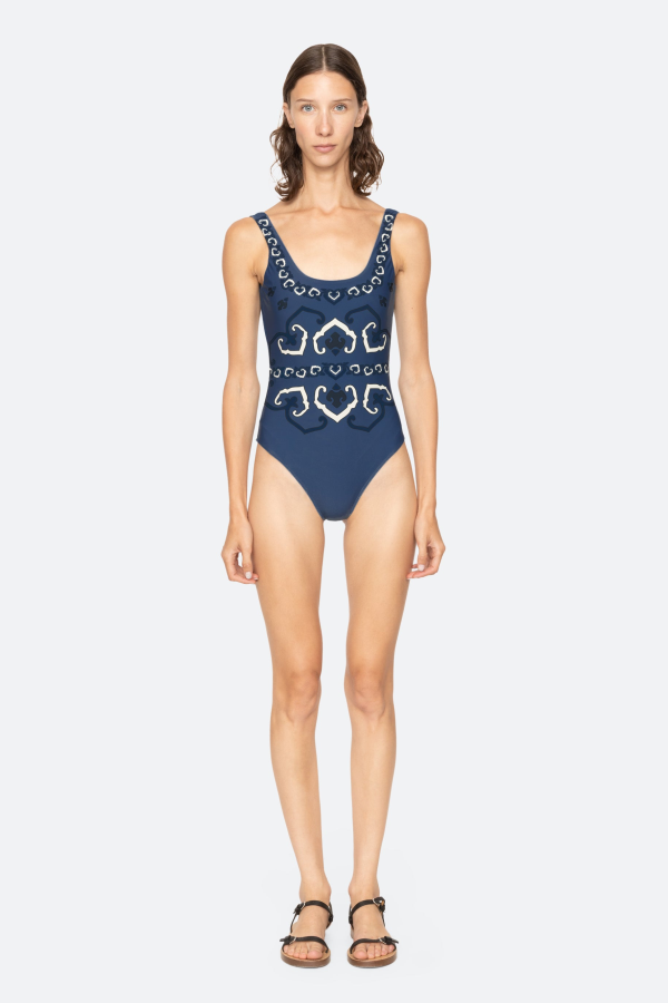 Sea NY Blaise Print Swimsuit - Navy