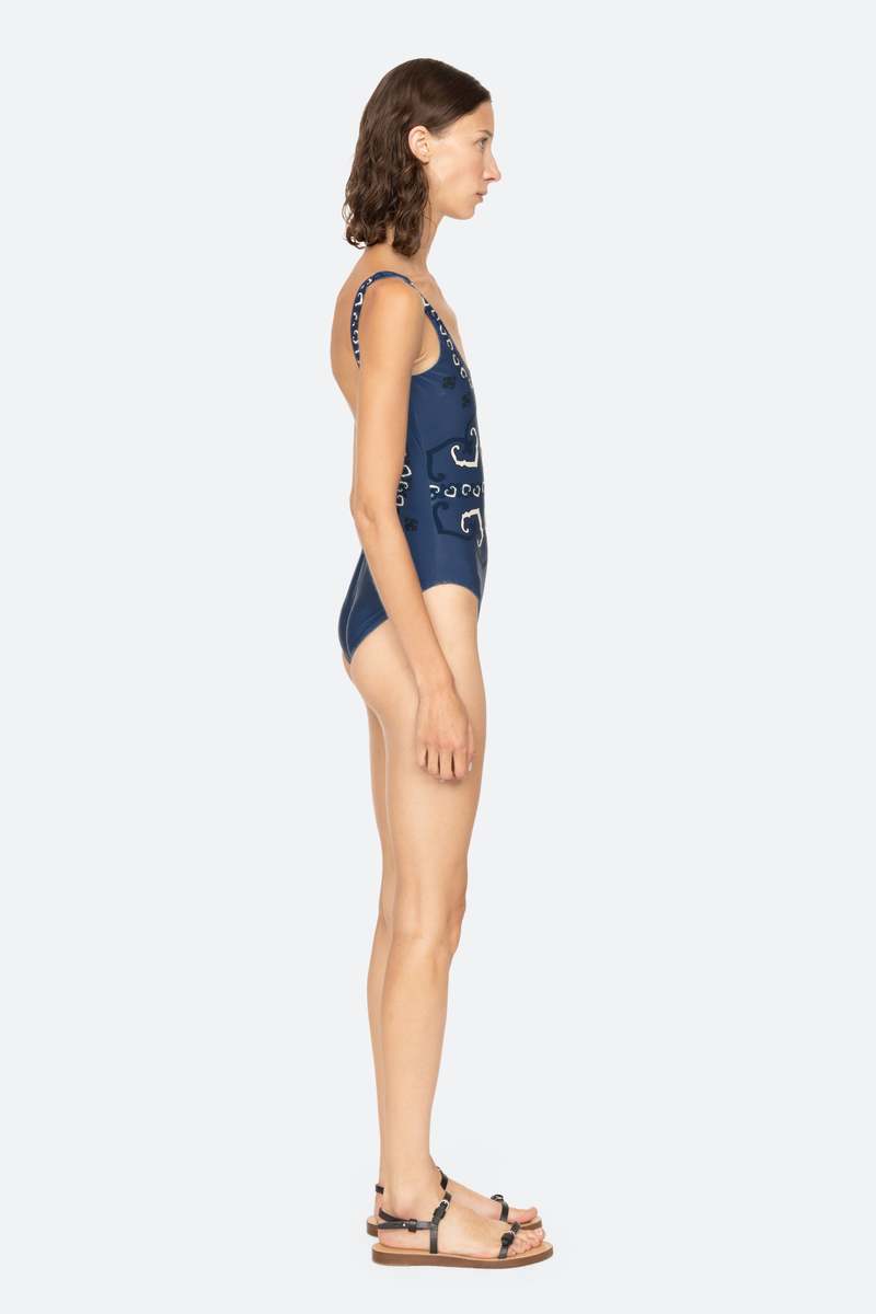 Sea NY Blaise Print Swimsuit - Navy