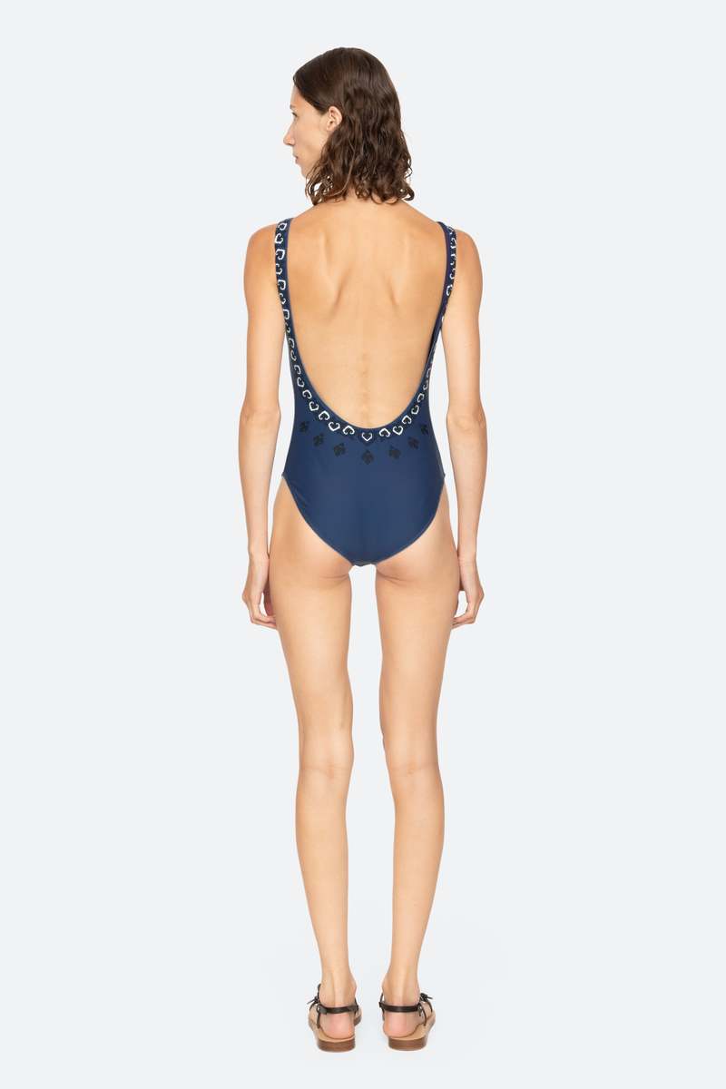 Sea NY Blaise Print Swimsuit - Navy
