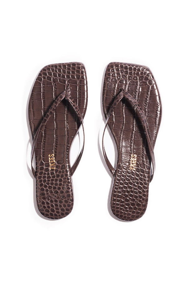 TKEES Square Toe Lily Sandal - Carob Croc