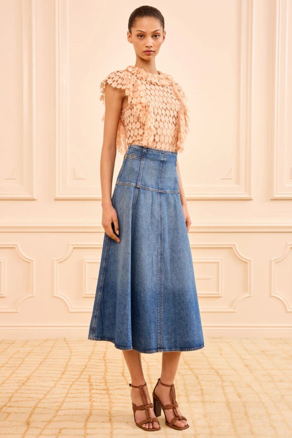 Ulla Johnson Brigette Denim Midi Skirt - Danube