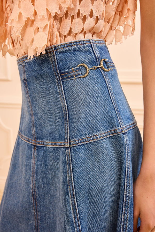 Ulla Johnson Brigette Denim Midi Skirt - Danube