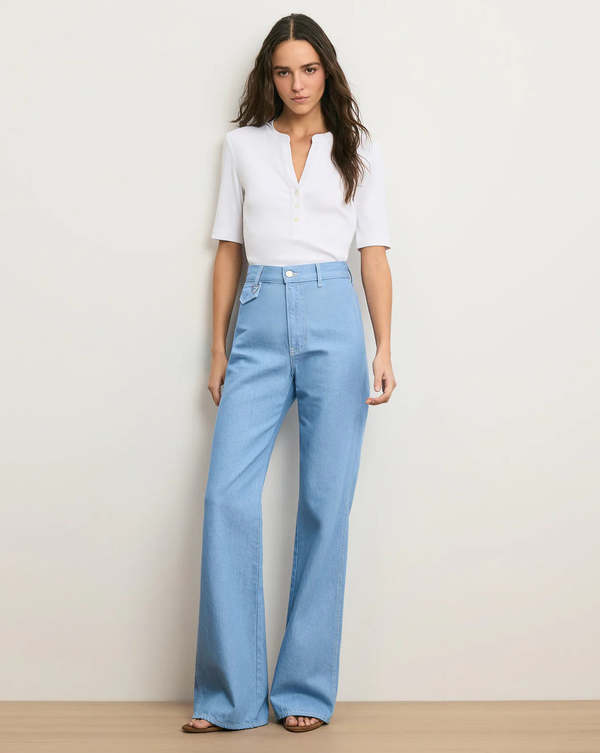 Veronica Beard Crosbie Flap-Pocket Slim Wide-Leg Jeans - Bayside Veronica Beard Crosbie Flap-Pocket Slim Wide-Leg Jeans - Bayside
