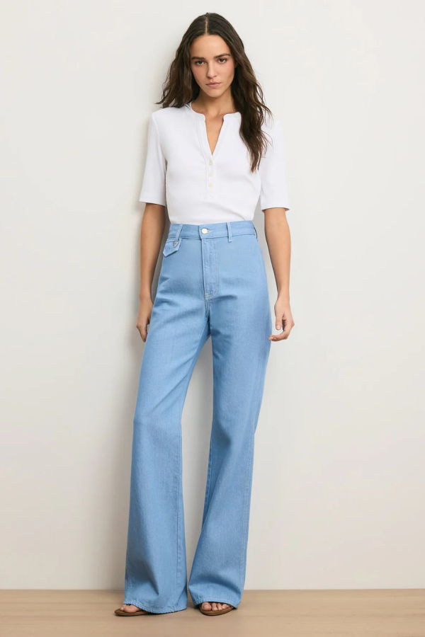 Veronica Beard Crosbie Flap-Pocket Slim Wide-Leg Jeans - Bayside