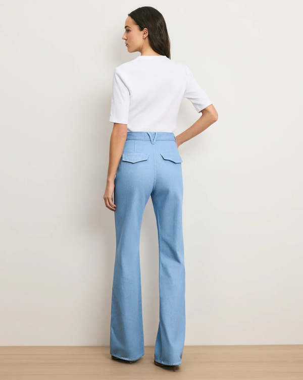 Veronica Beard Crosbie Flap-Pocket Slim Wide-Leg Jeans - Bayside