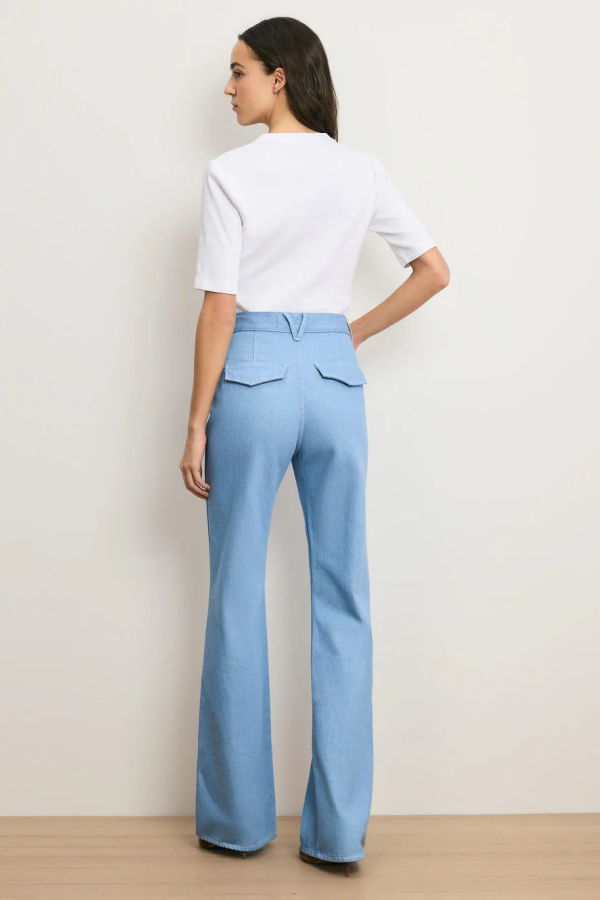 Veronica Beard Crosbie Flap-Pocket Slim Wide-Leg Jeans - Bayside
