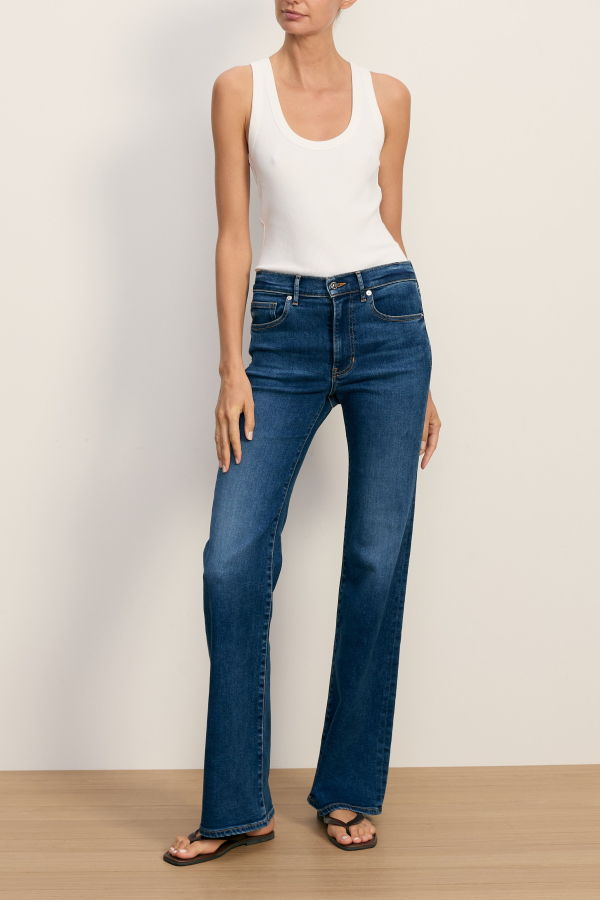 Veronica Beard Crosbie Mid-Rise Slim Wide-Leg Jeans - Bright Blue