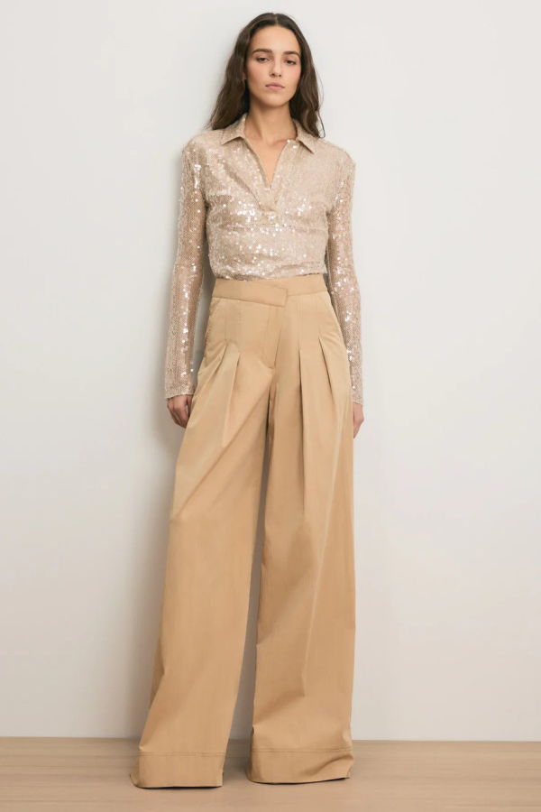 Veronica Beard Heron Crossover Waistband Pants - Khaki