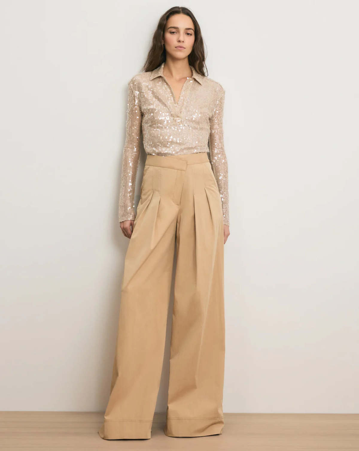 Veronica Beard Heron Crossover Waistband Pants - Khaki - Image 1 of 3