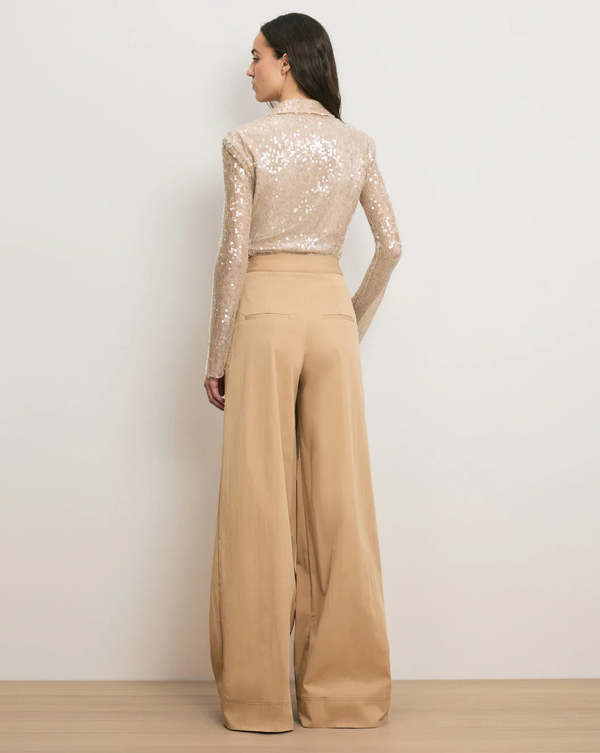 Veronica Beard Heron Crossover Waistband Pants - Khaki