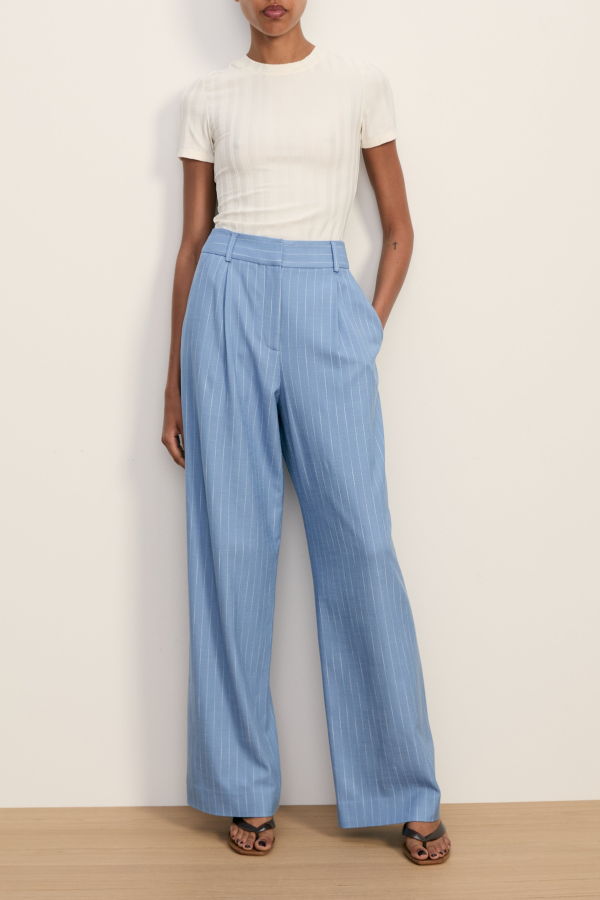 Veronica Beard Heyser Wide-Leg Pants - Blue Jay/Dove White