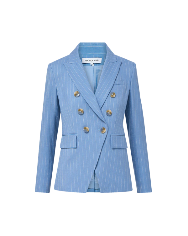 Veronica Beard Miller Pinstripe Dickey Jacket - Blue Jay/Dove White