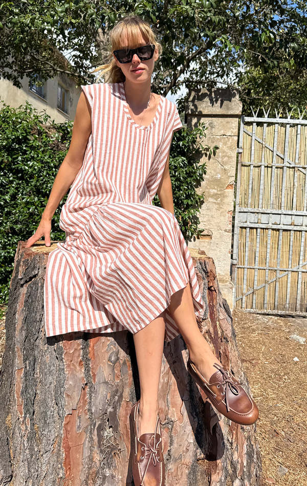 Two Terracotta Stripe Drop Waist Dress