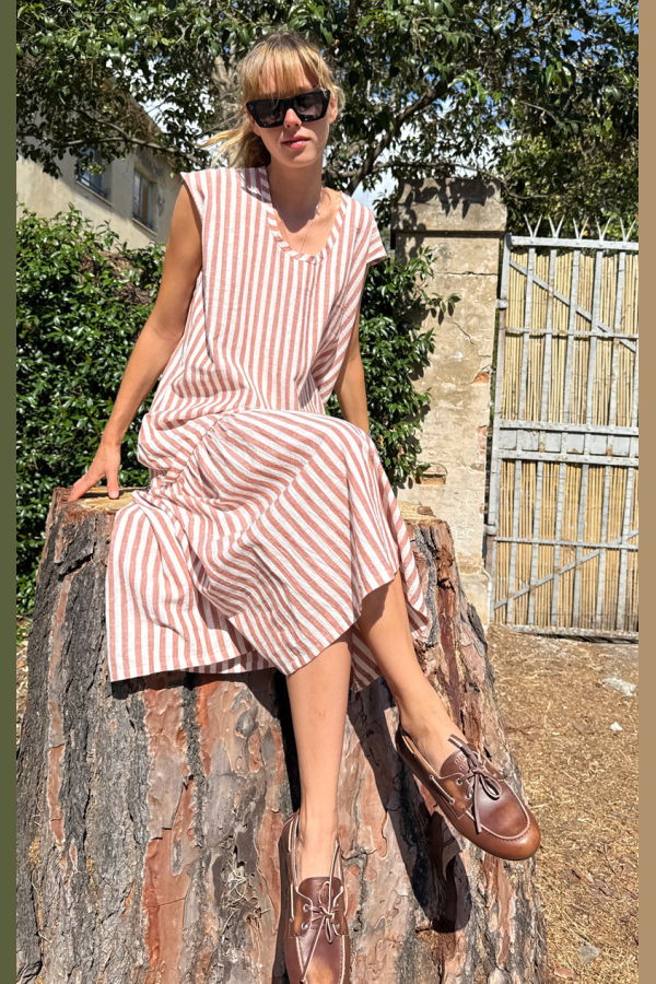Two Terracotta Stripe Drop Waist Dress