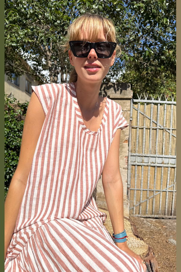 Two Terracotta Stripe Drop Waist Dress