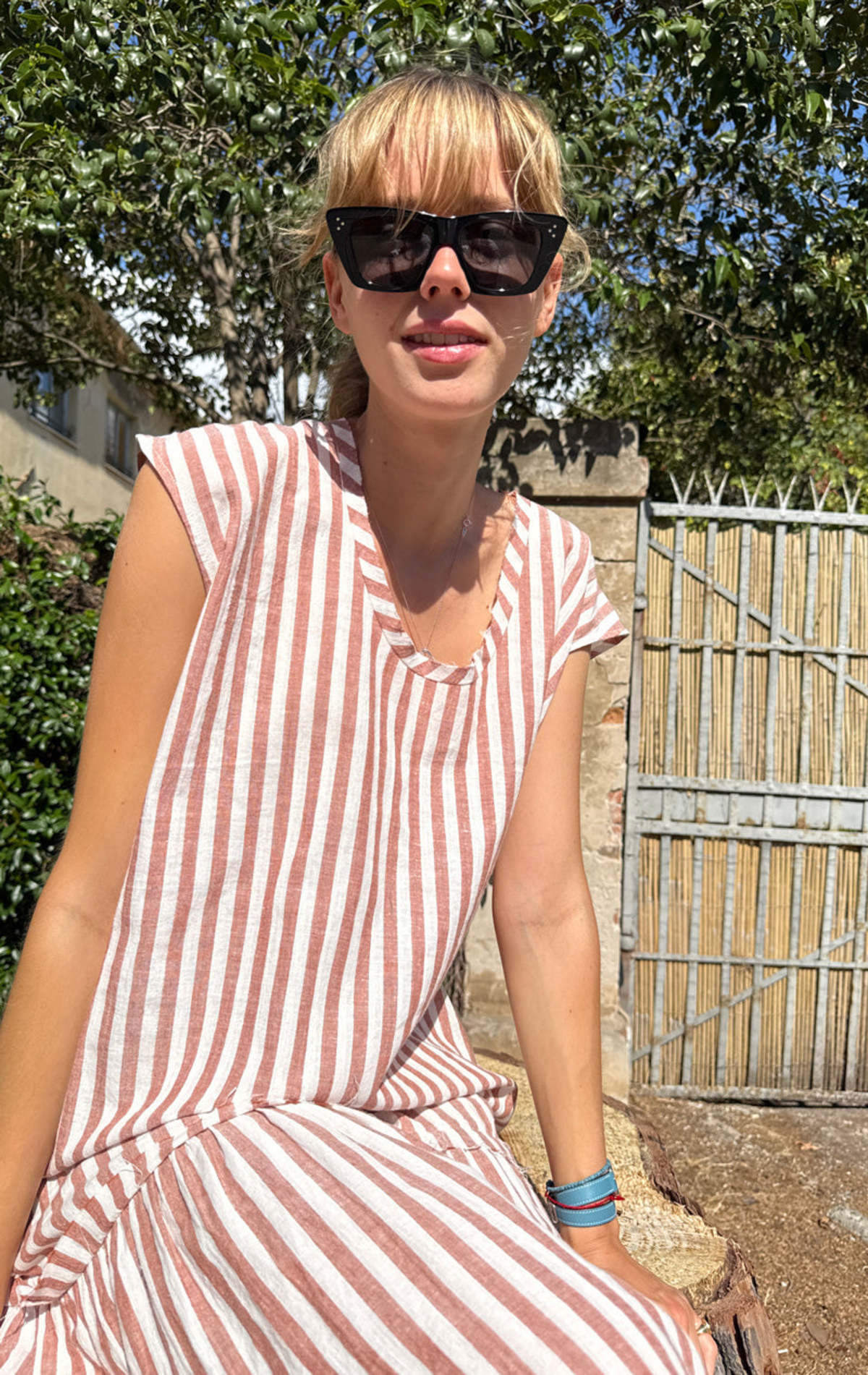 Two Terracotta Stripe Drop Waist Dress - Image 2 of 6