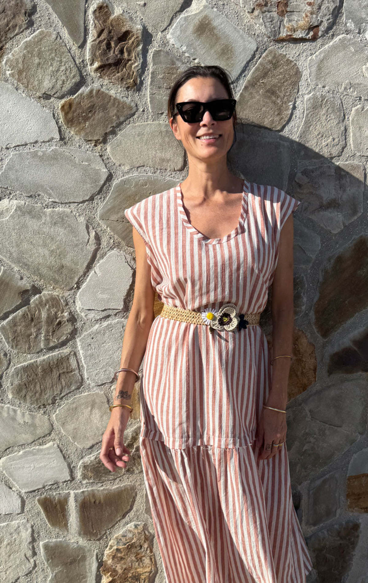 Two Terracotta Stripe Drop Waist Dress - Image 4 of 6