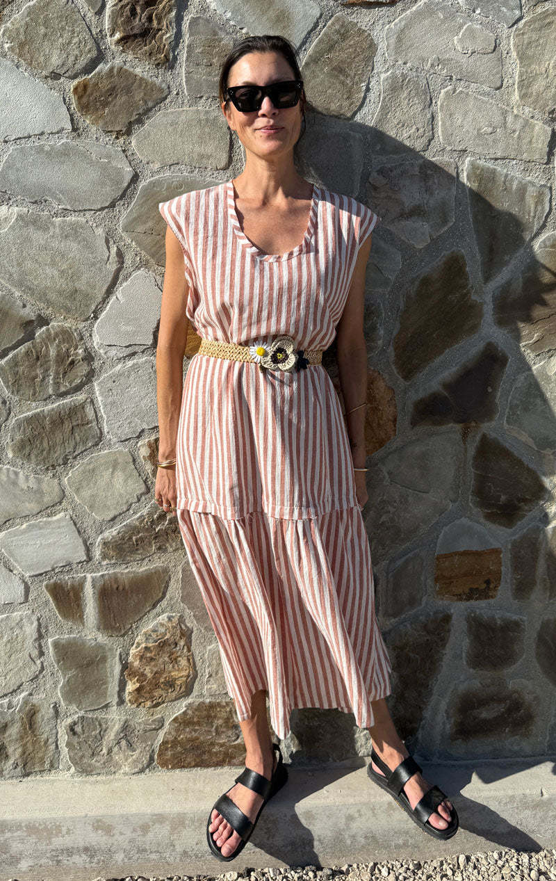 Two Terracotta Stripe Drop Waist Dress