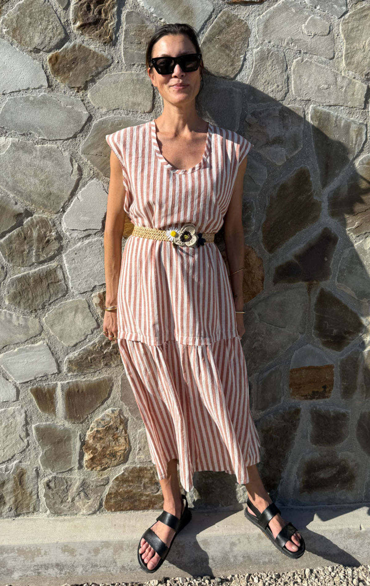 Two Terracotta Stripe Drop Waist Dress - Image 5 of 6