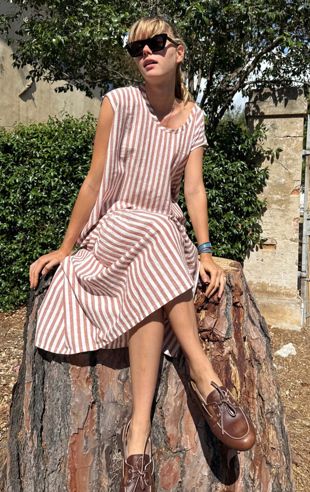 Two Terracotta Stripe Drop Waist Dress - Image 6 of 6