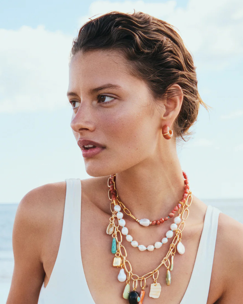 Lizzie Fortunato Zellige Hoops - Peach Aventurine