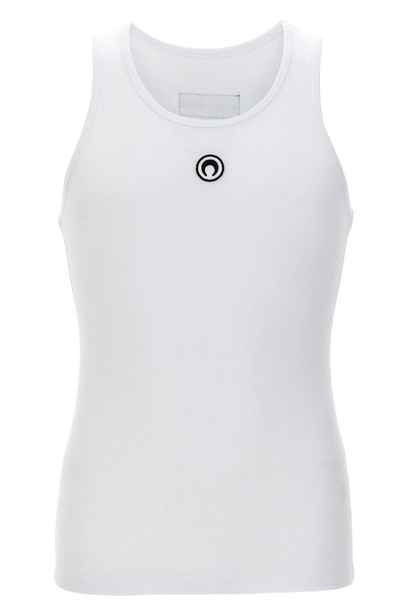 MARINE SERRE Moon Logo Embroidered Ribbed Tank Top - White