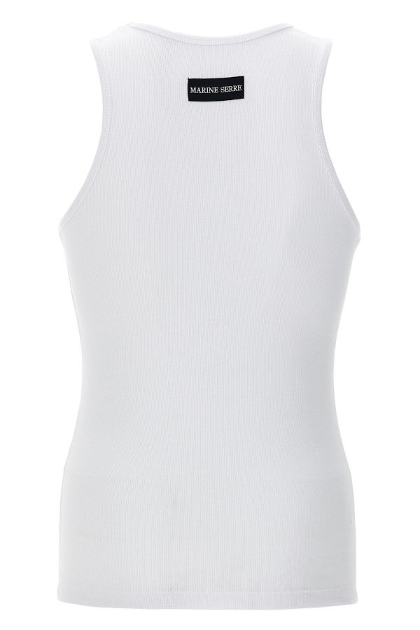 MARINE SERRE Moon Logo Embroidered Ribbed Tank Top - White