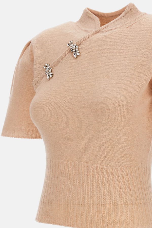 Simone Rocha Short-Sleeve Cashmere Knit Top - Pink