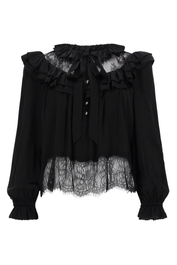 Self-Portrait Blue In Lace Top - Black