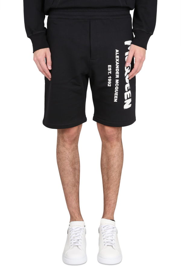 Alexander McQueen Bermuda Shorts With Graffiti Logo Print - White/Black