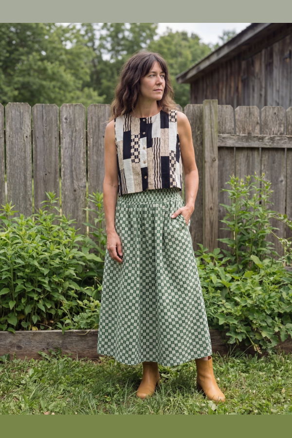 World of Crow Green Blocks Smocked Skirt